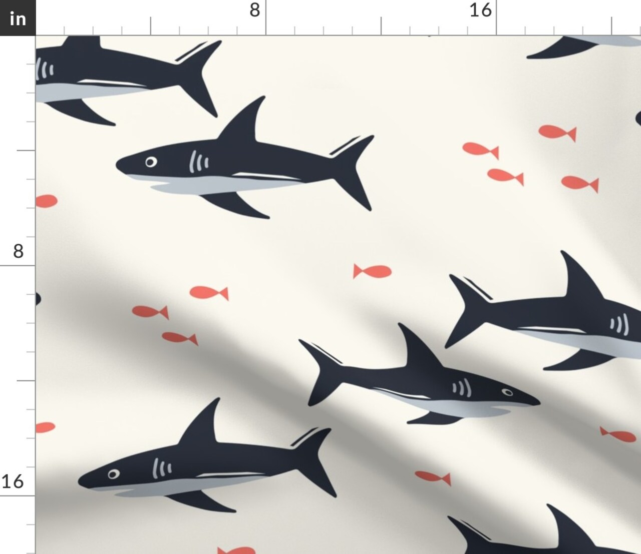 Ocean Under The Sea Marine Life Nautical Beach Waves Sharks Fish Custom Printed Fabric by Spoonflower Various Fabrics by the Yard or Fat Quarter